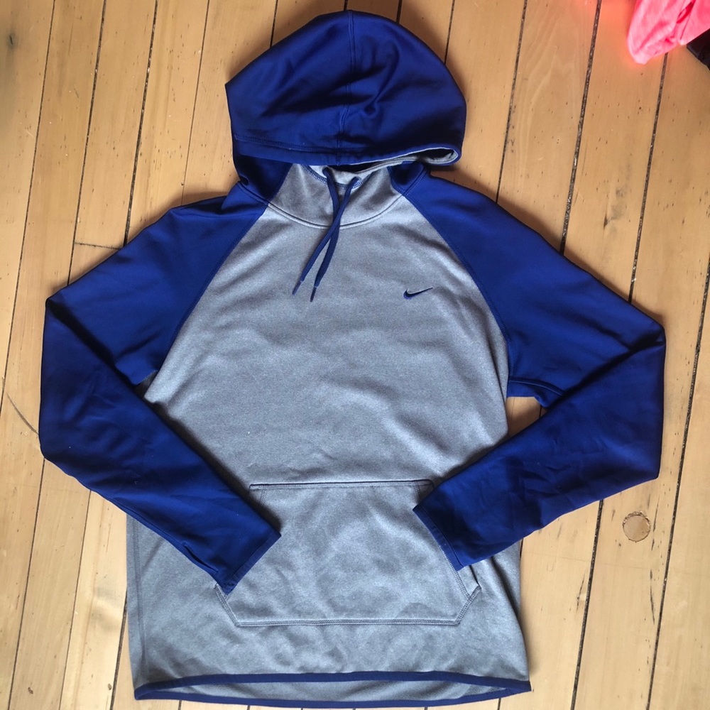 Nike Grey and Blue Hoodie